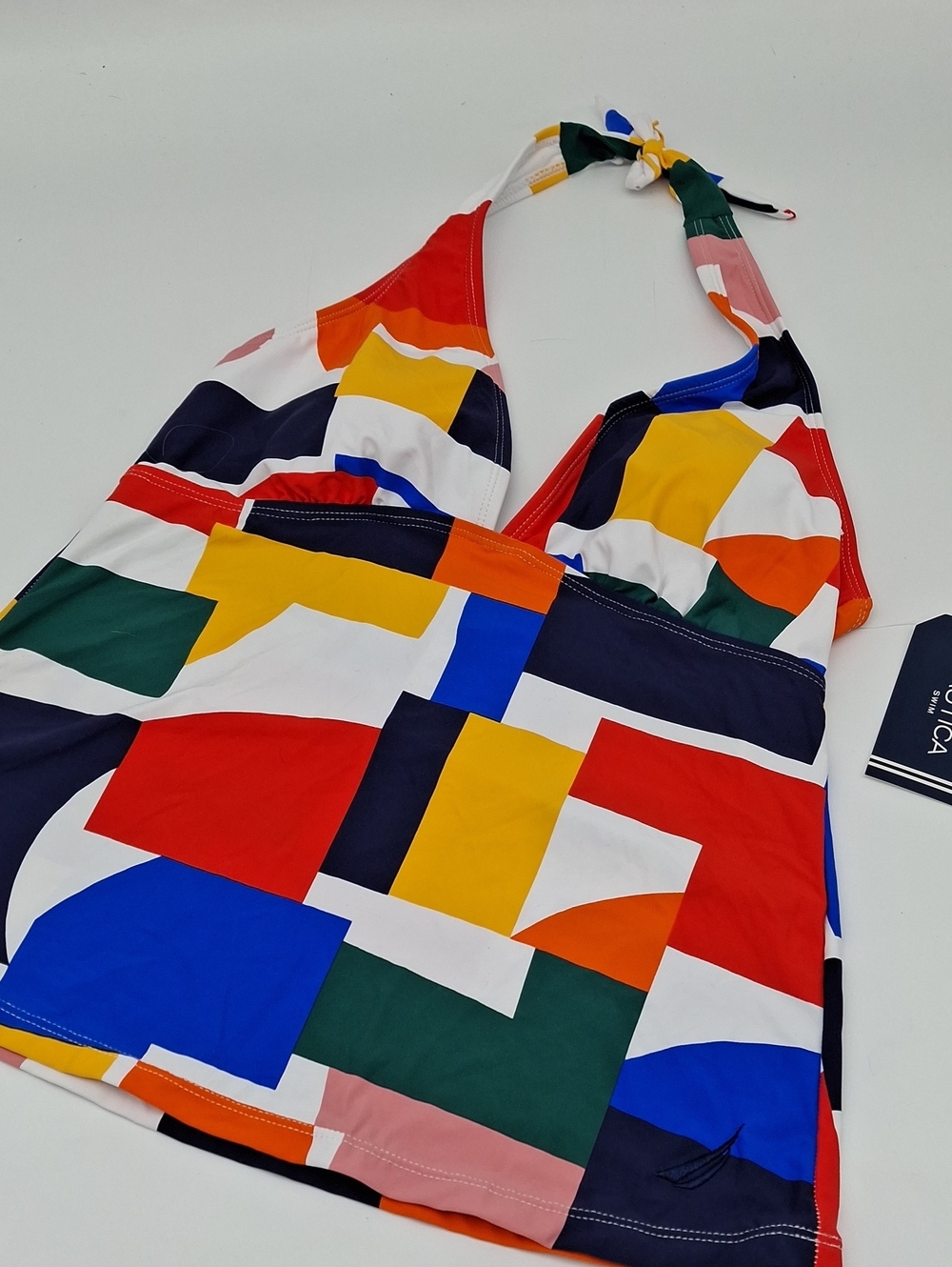 Nautica Geometric Print Halter Tankini Top Multicolor